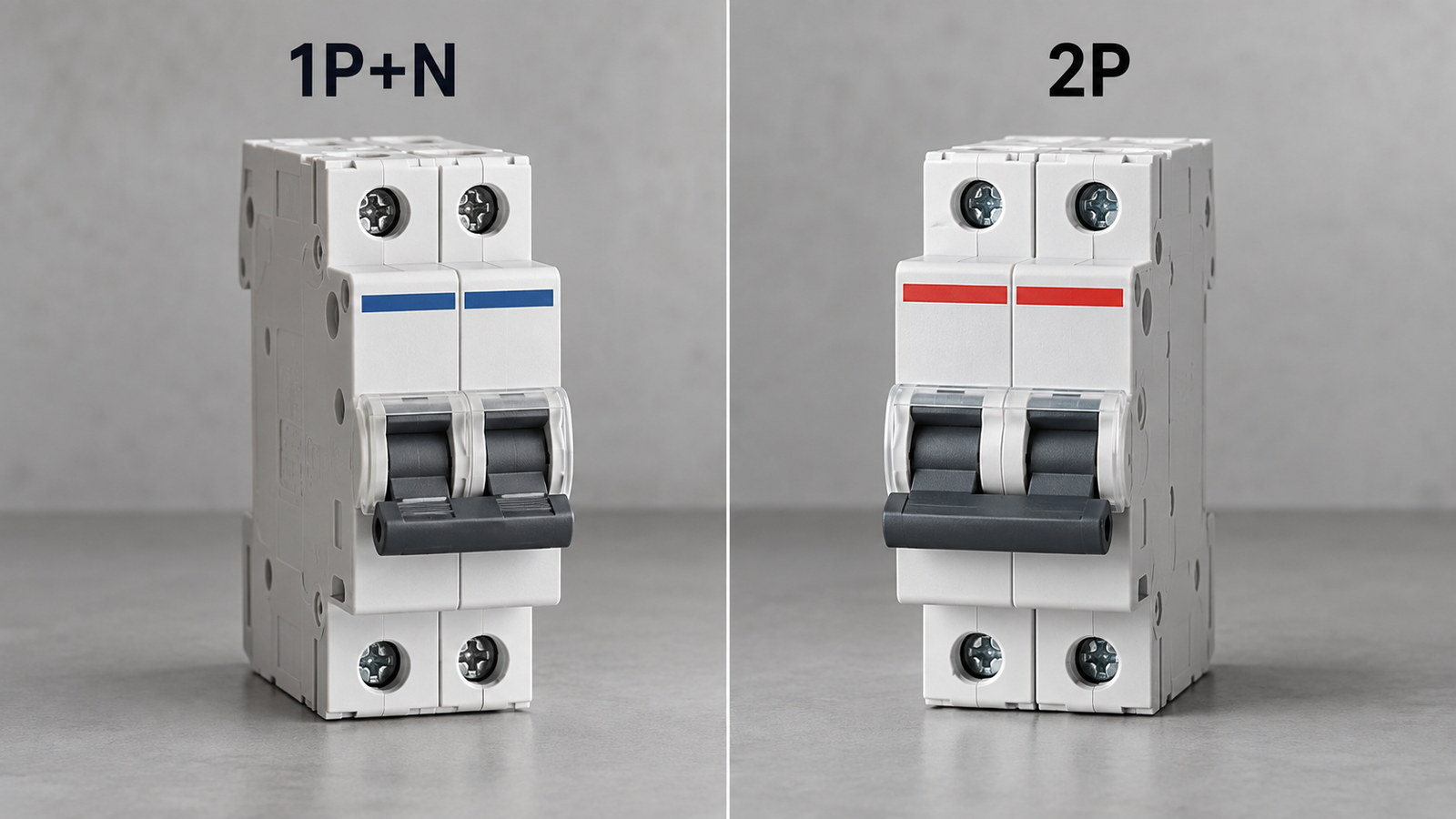 Conceptual comparison of 1P plus neutral and 2 pole circuit breaker configurations