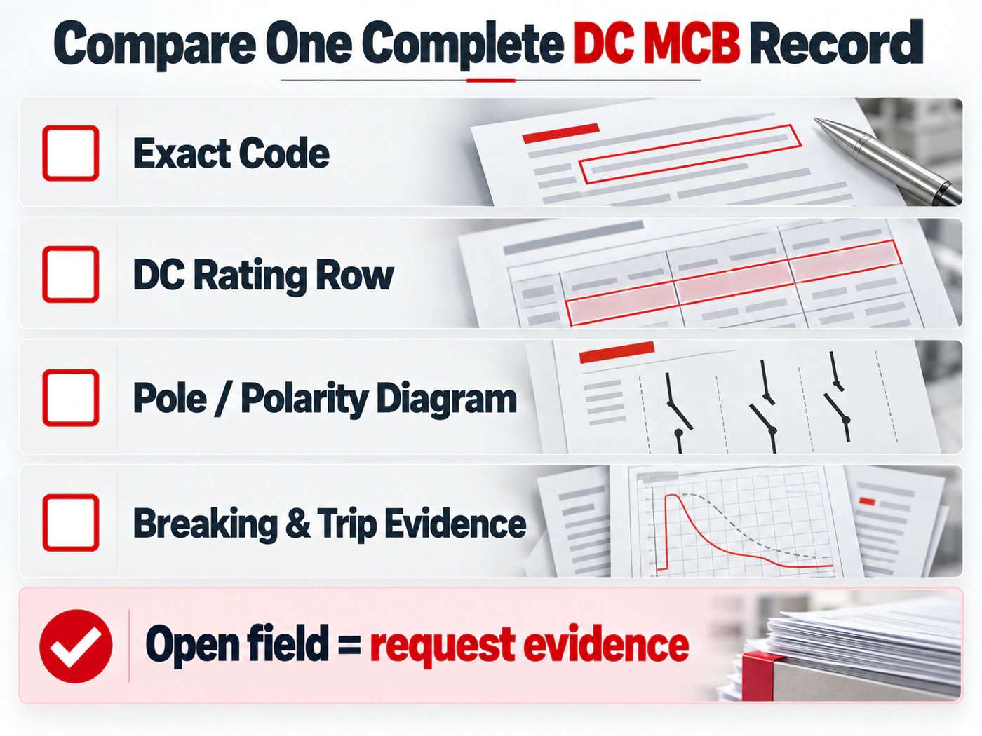 Checklist for comparing exact DC MCB codes and supporting documents