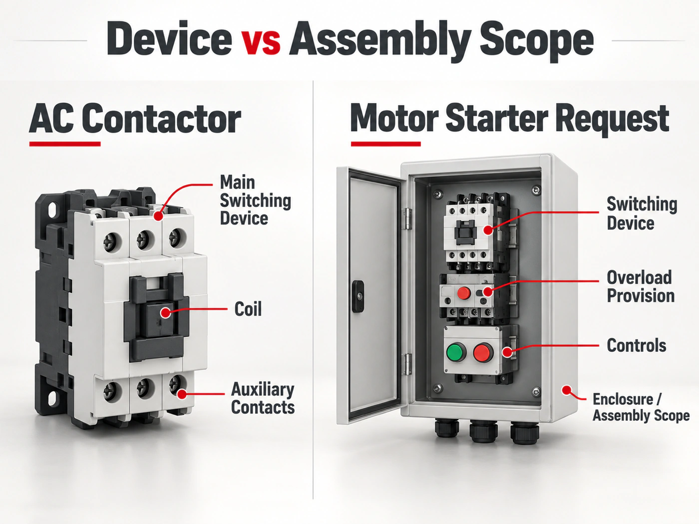 Conceptual scope comparison between an AC contactor and motor starter request