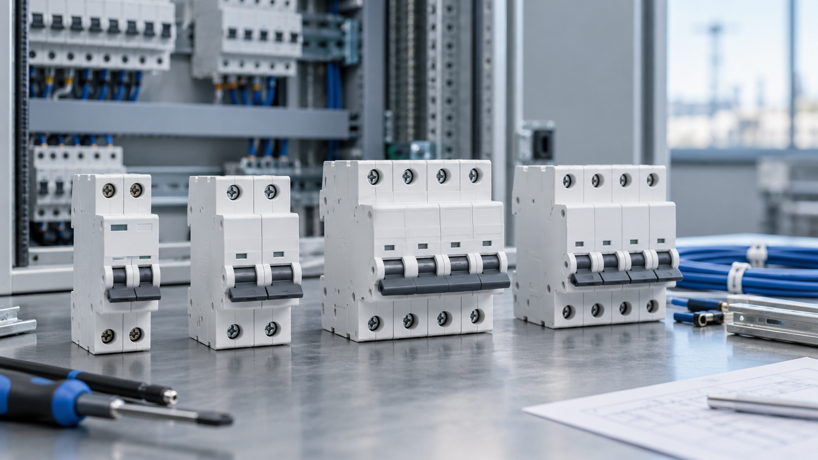 Representative AC miniature circuit breaker formats in an industrial electrical panel environment