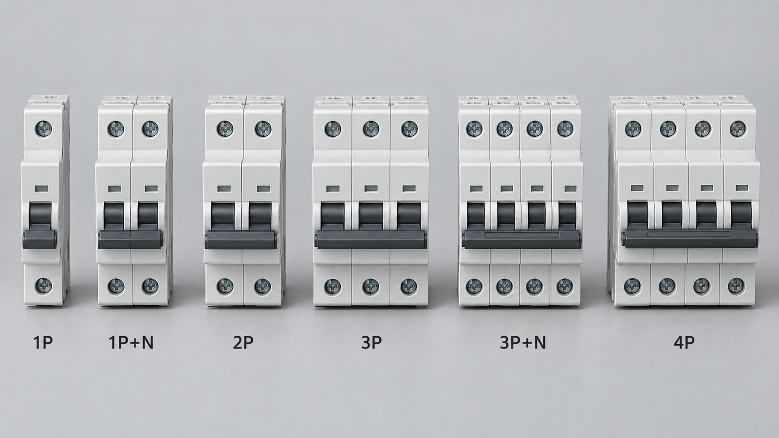 AC miniature circuit breaker pole configurations including 1P 1P plus N 2P 3P 3P plus N and 4P