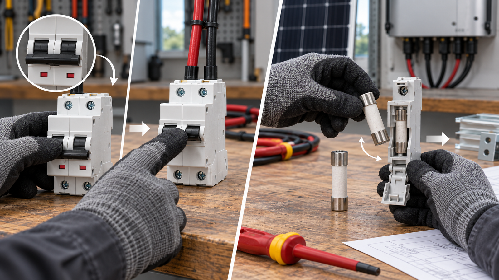 DC breaker reset and fuse replacement workflow after fault review