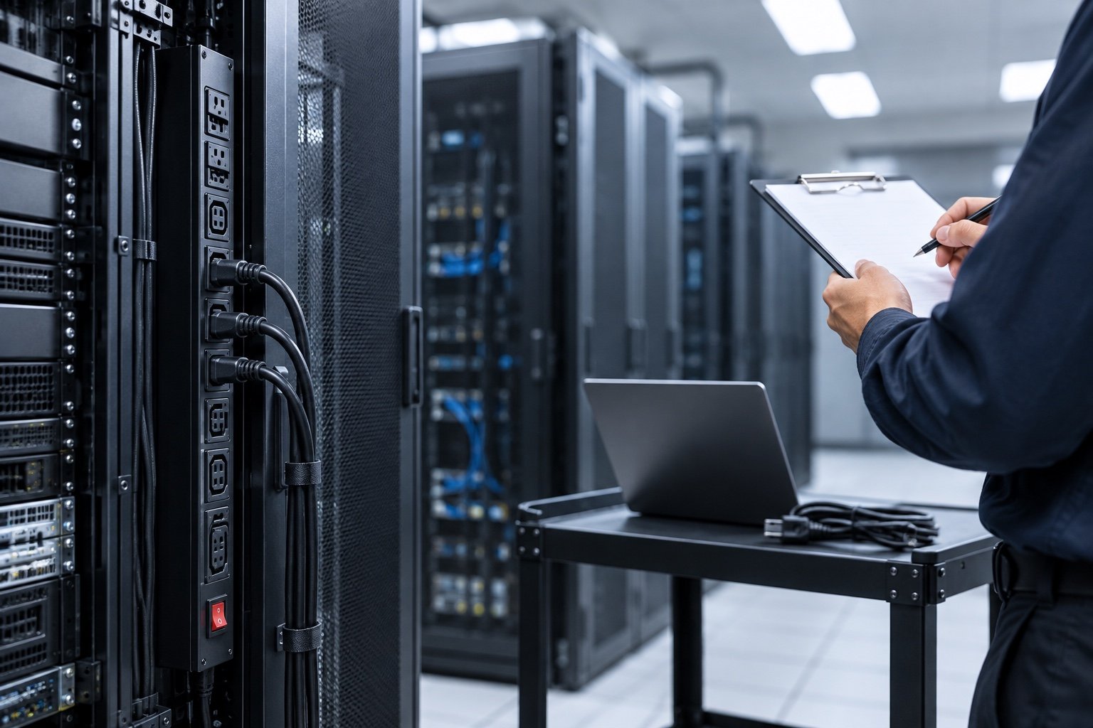 Rack PDU and server rack inspection in a data center environment