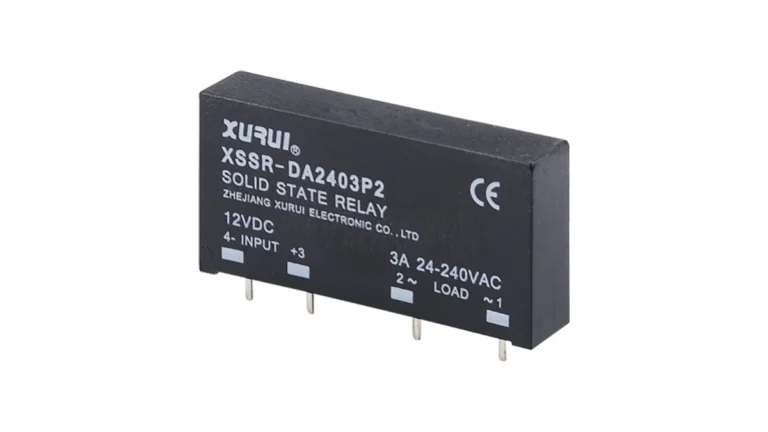 XSSR-DA2403P2 PCB-mount AC solid state relay on a white background