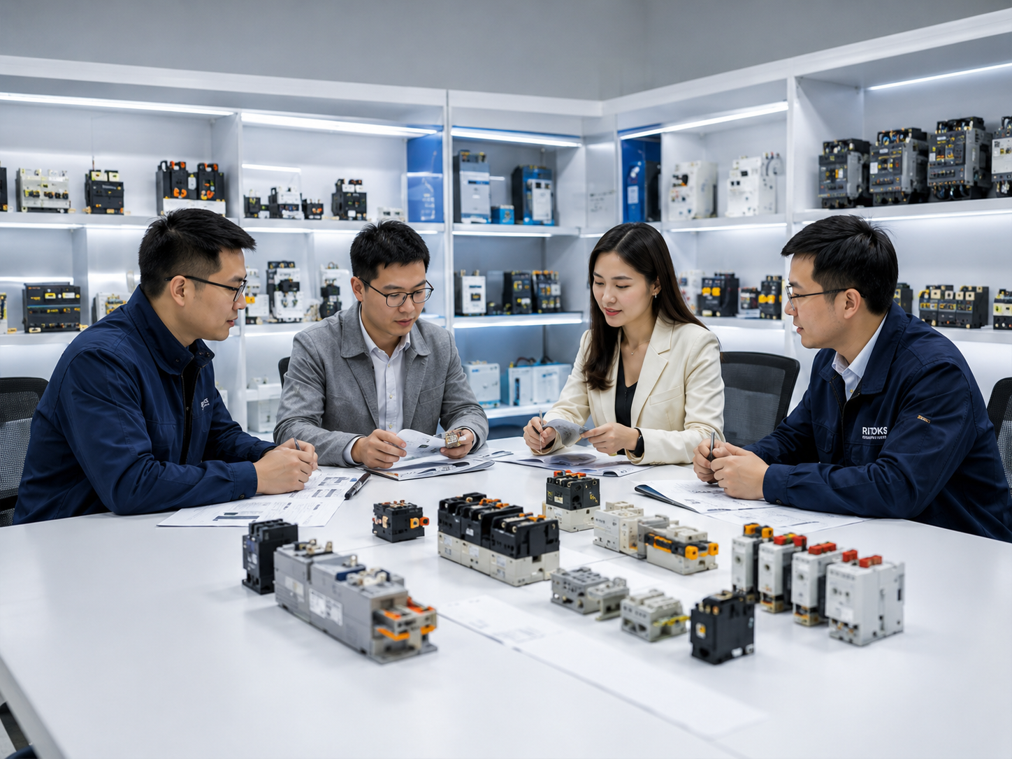 RITOKS service team discussing industrial electrical products